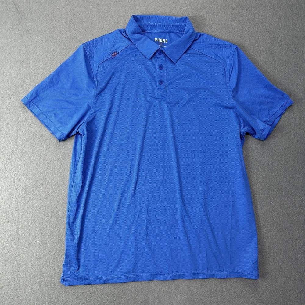 RHONE Mens Large Blue Delta Pique Polo Performance Golf Polo Shirt Short Sleeve
